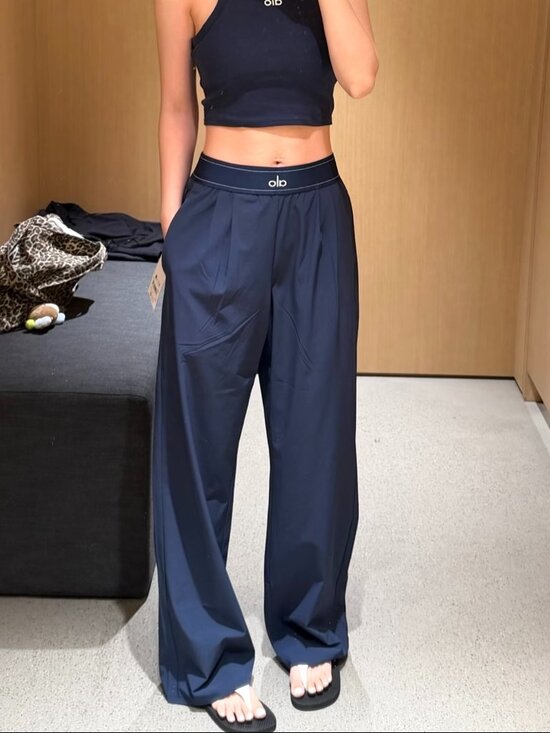 ALO Yoga Pants - ALO Yoga ✅ Regular Suit Up Trouser Navy Blue, Relaxed Wide Leg Pants NWT
